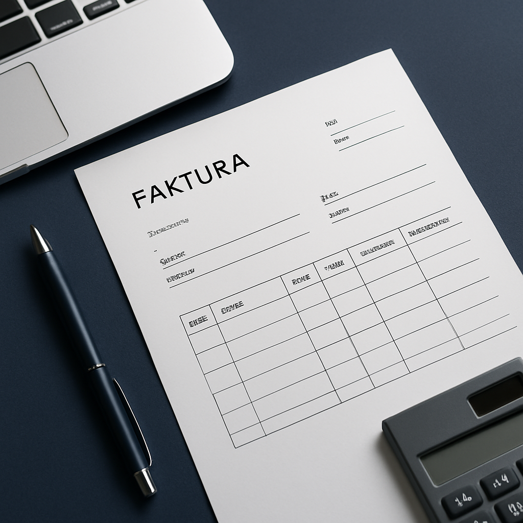 Wizualizacja faktury z KSeF na ekranie laptopa, z widocznymi danymi finansowymi i logo firmy